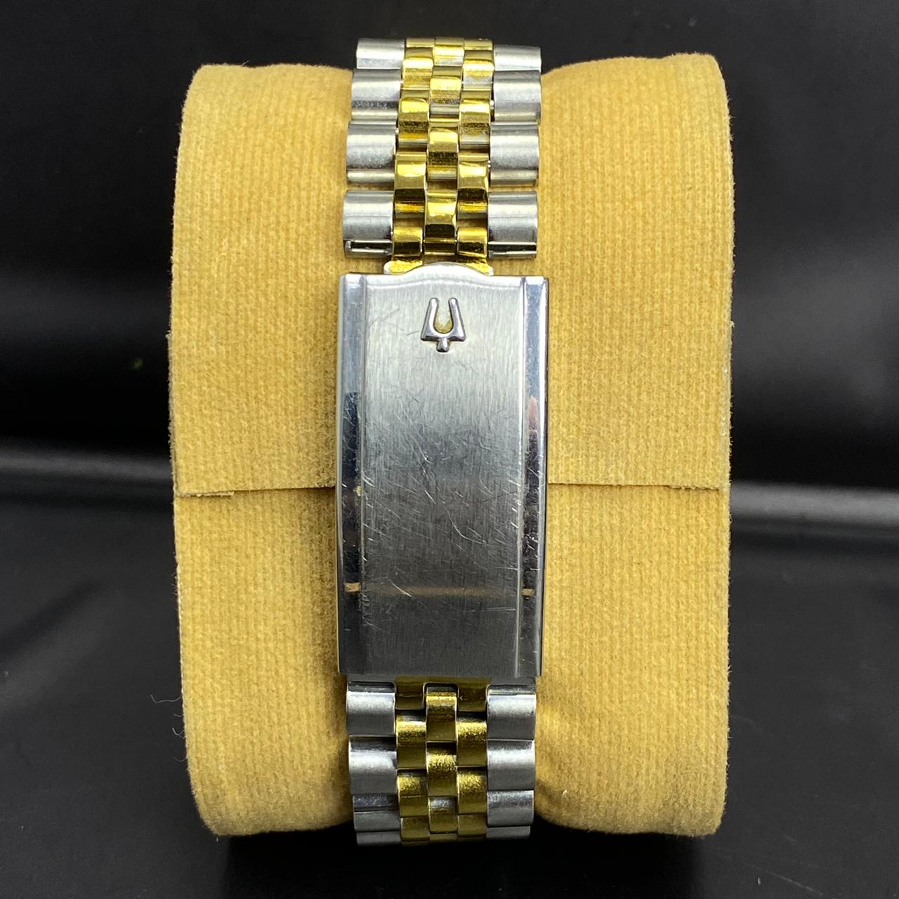 Rare Bulova Super Seville Calender Quartz Two Tone Gold Dial Vintage Watch Men