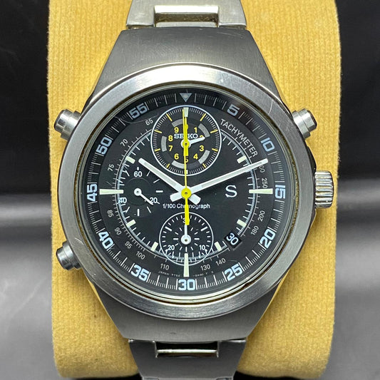 Rare Seiko SUS Tachymeter Chronograph Quartz 7T52-6B00 Black Dial 1998s Watch