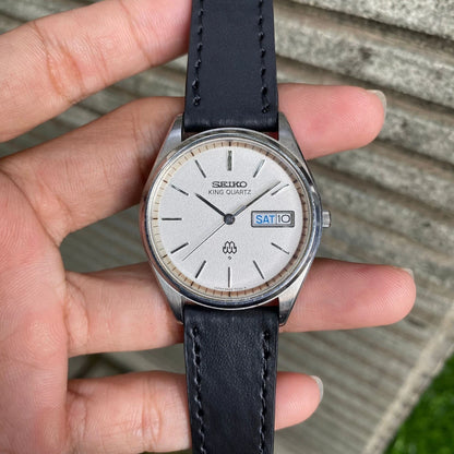 RARE Seiko King Twin Quartz 9923-7020 Day Date White Dial Vintage Men Watch