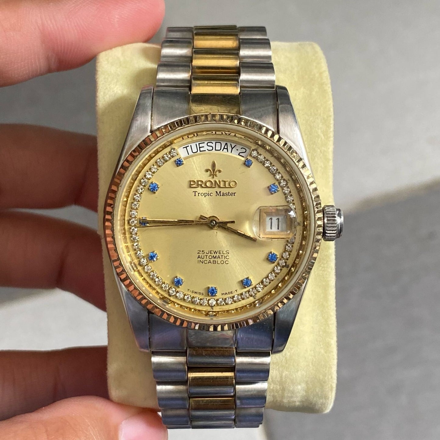 Rare Pronto Tropic Master President Automatic ETA Swiss Gold Dial 25J Vintage