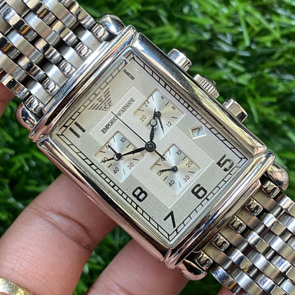 Rare Emporio Armani Chronograph AR0294 Quartz Tank Stainless Vintage Watch Men