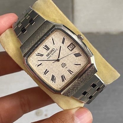 RARE Seiko King Quartz 9722-5000 Silver Snowflake Dial Date Vintage Men Watch