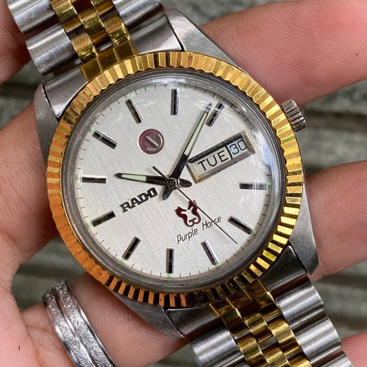 RARE Rado Purple Horse Day Date Two Tone Automatic ETA Swiss Men Watch Vintage