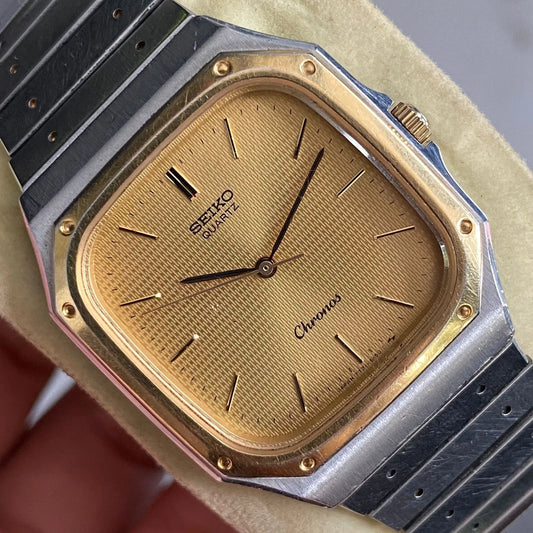 Rare Seiko Chronos Quartz 7731-5130 Square Gold Oak Style Vintage Watch Men | eBay