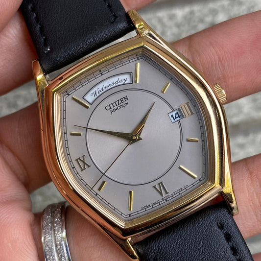 RARE Citizen Juncton President Day Date Quartz Tonneau Case Grey Vintage Watch