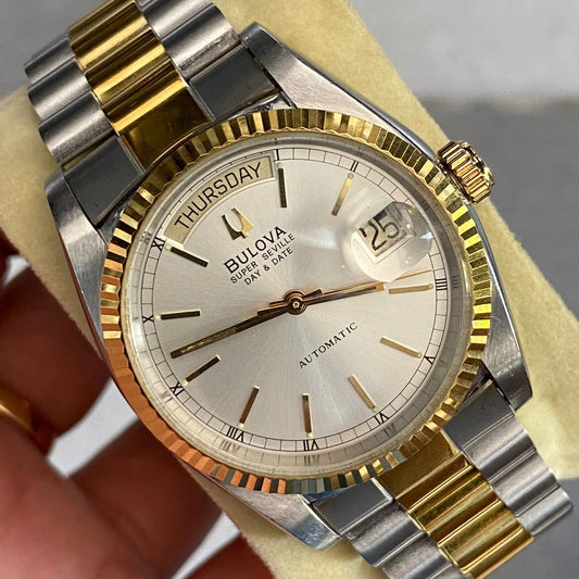 RARE Bulova President Super Seville Two Tone Automatic Gold Vintage Watch Men
