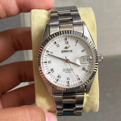 Rare Enicar Automatic White Dial Roman 25 Jewels Swiss Made Vintage Watch Men