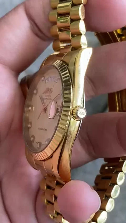 Rare Mido President Datoday Quartz Ocean Star DayDate Gold Diamond Vintage Watch