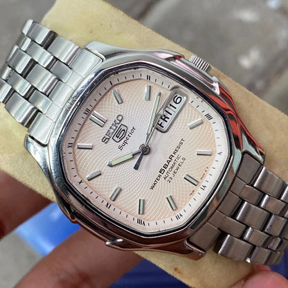 Rare Seiko 5 Superior SKZ035 Whirlpool White Dial Aging Automatic 7S36 Watch