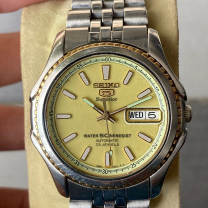 Rare Seiko 5 Superior Automatic 7S36 Luminous Dial Day Date Watch Vintage Men