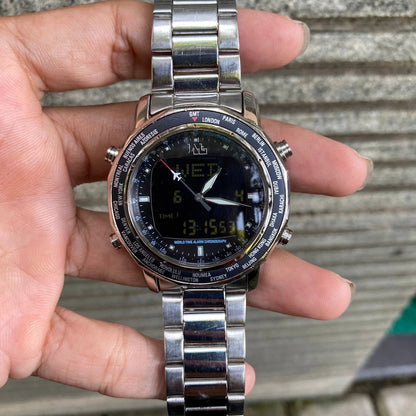 RARE Seiko JAL Worldtime Alarm Chronograph Anadigi Men Watch Pilot Flightmaster