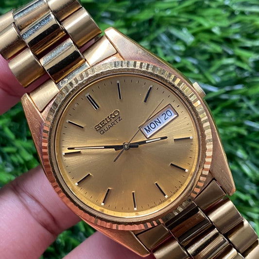 Rare Seiko Quartz SQ President Quartz 7n43-811 Gold DayDate Vintage Men Watch JR
