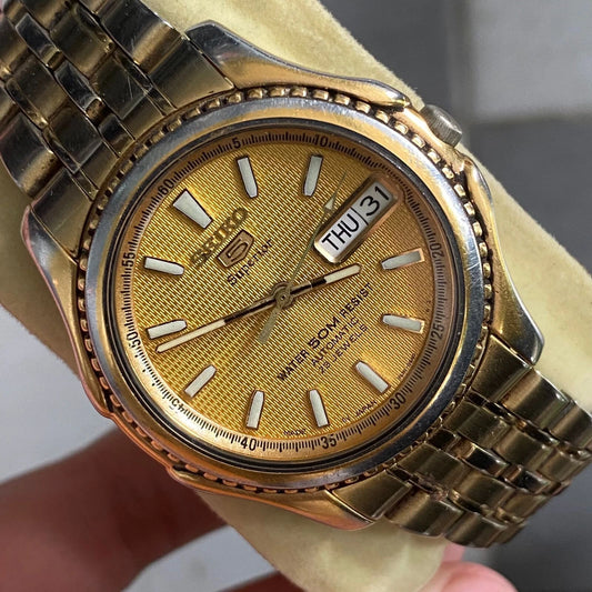 Rare Seiko 5 Superior Automatic Gold Pattern Dial 7S26 Day Date Vintage Watch