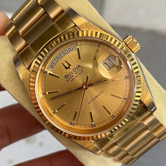 Rare Bulova President Super Seville Day Date Automatic Gold Vintage Men Watch