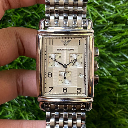 Rare Emporio Armani Chronograph AR0294 Quartz Tank Stainless Vintage Watch Men