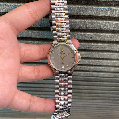 RARE Enicar 50M 955.387 Quartz Swiss Two Tone Grey Dial Vintage Watch