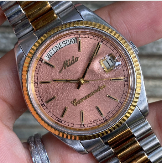 Rare MIDO President Day Date Salmon Dial Automatic ETA - Mido President Ocean