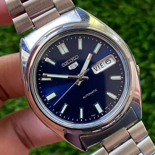Rare Seiko 5 SNXS77 Automatic 7s26-0480 Blue Dial Day Date Vintage Watch Men