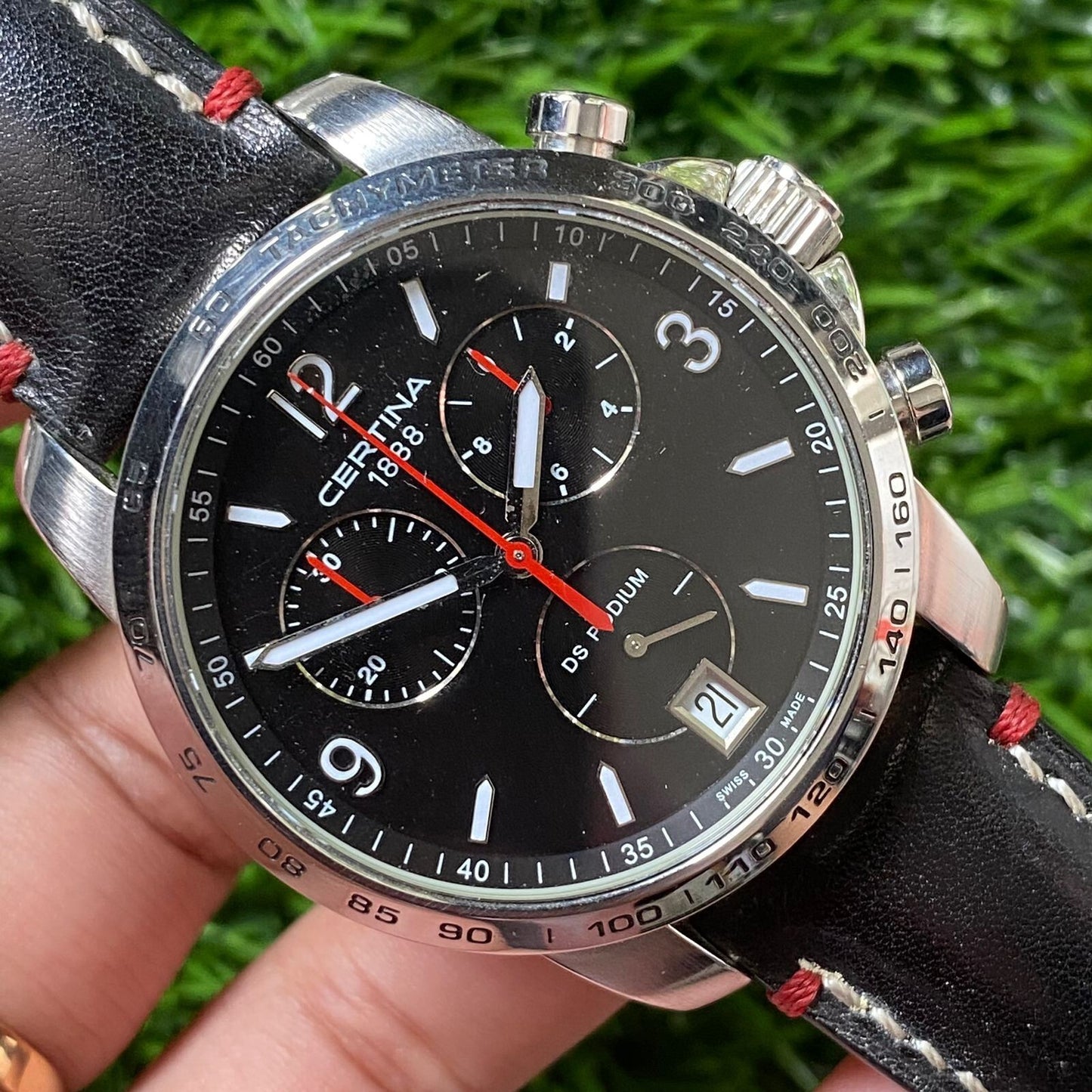 Rare Certina DS Podium Quartz Chronograph Black Dial Date Swiss Watch Men