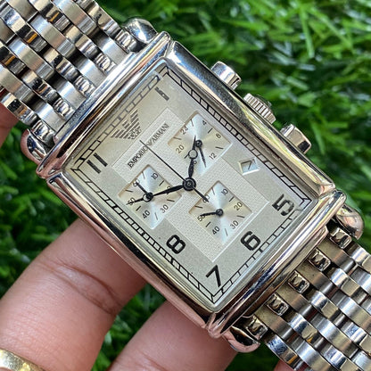Rare Emporio Armani Chronograph AR0294 Quartz Tank Stainless Vintage Watch Men