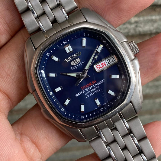 RARE Seiko 5 Superior SKZ091 Titanium Square Blue Dial-