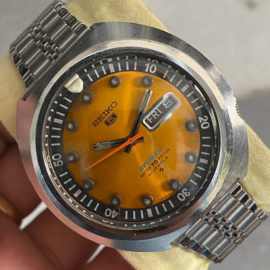 RARE Seiko 5 Sports SBSS009 Automatic 7S36-0060 Orange Dial Sushi Roll Vintage