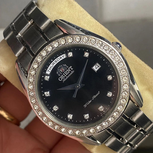 Rare Orient President EV06-C1 CS Diamond Black Dial Automatic Vintage Watch Men