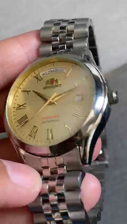 Rare Orient President Automatic Roman Index Beige Dial Day Date Vintage Watch