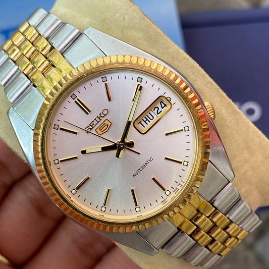 RARE Seiko President SNXJ90 Automatic 7S26-0500 White Dial TwoTone Vintage Watch