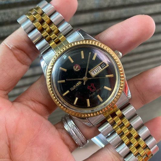 RARE Rado Purple Horse Day Date Black Dial Two Tone Automatic ETA Watch Vintage