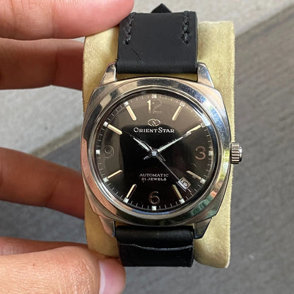 Rare Orient Star Explorer Automatic Date Black Dial Cushion Watch Vintage Men