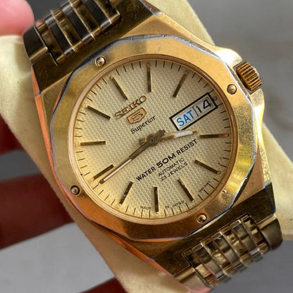 Rare Seiko 5 Superior SNZ388J1  Royal Oak Style Automatic Gold Watch Vintage Men