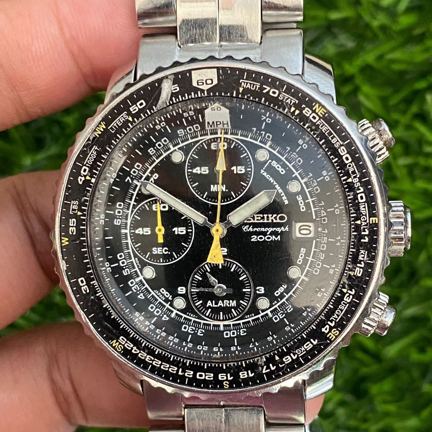 Rare Seiko Flightmaster Pilot SNA411P1 Chronograph Black DIal Quartz 7T62 Watch