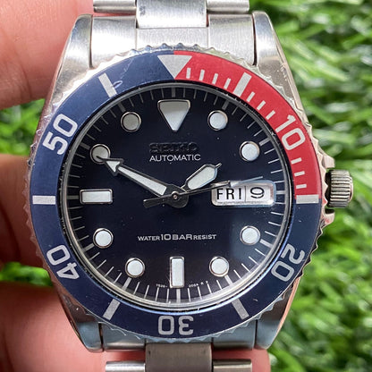 Rare Seiko Diver SKX033 Midsize Automatic Pepsi Bezel Black Dial Vintage