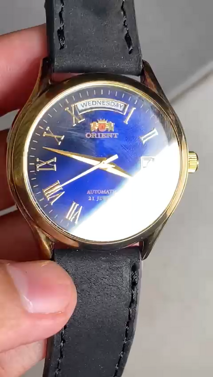 Rare Orient President Roman Index Blue Dial Automatic EV0H-A00 21 Jewels Vintage