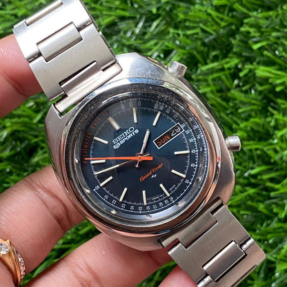 Rare Seiko 5 Speedtimer Automatic 7017-8000 Blue Dial Day Date Vintage Watch Men