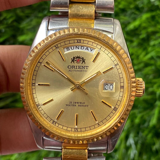 Rare Orient President 46E001-91 Automatic Day Date Two Tone Swiss Made Watch Men