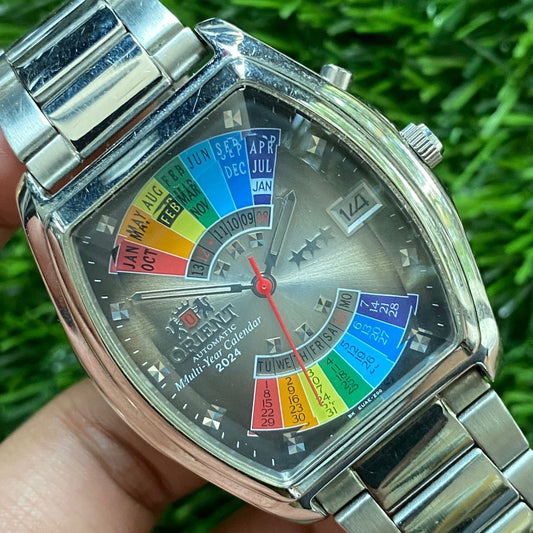 Rare Orient Automatic MultiYear Automatic Gray Multicolor Dial Rainbow Watch JR