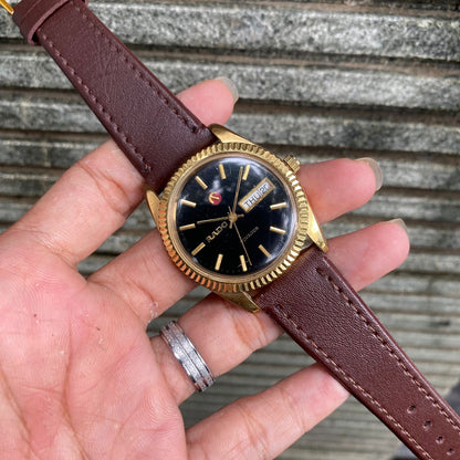 RARE Rado Voyager Day Date Black Dial Gold Automatic ETA Watch Vintage Swiss Men