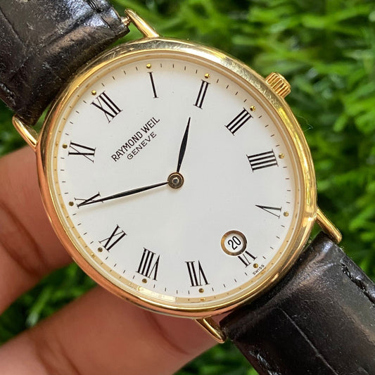 Rare Raymond Weil Geneve 18K Gold Plated J05973 Roman Index Oval Dress Watch