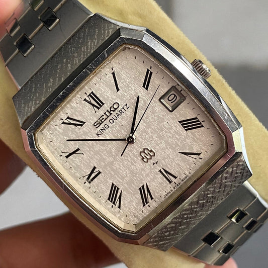 RARE Seiko King Quartz 9722-5000 Silver Snowflake Dial Date Vintage Men Watch