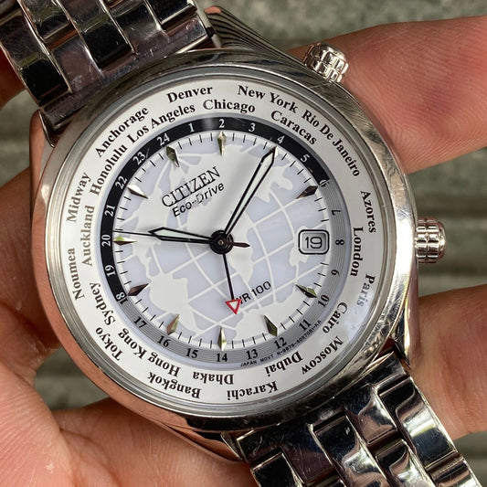 RARE Citizen GMT Eco Drive BJ9121-57A White Hawk  World Time Solar Vintage Watch