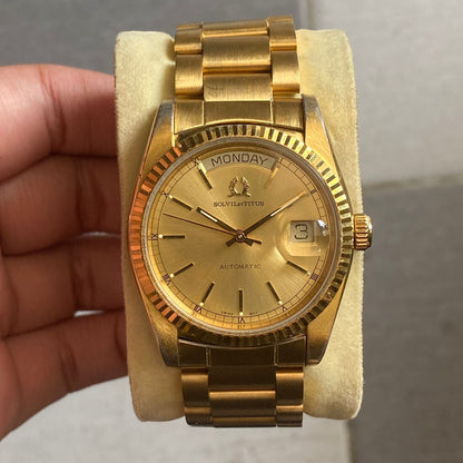 Rare Solvil et Titus President Day Date Gold Automatic Swiss Watch Vintage Men