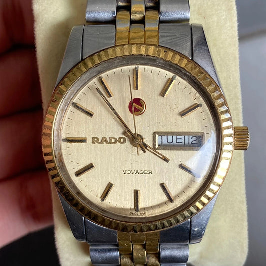 Rare Rado Voyager President Automatic Day Date Two Tone Swiss Watch Vintage Men