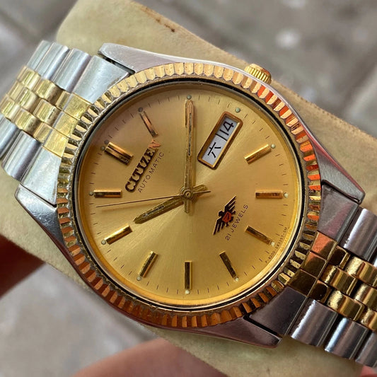Rare Citizen Eagle President Day Date Gold Dial JDM Automatic Watch Vintage Men