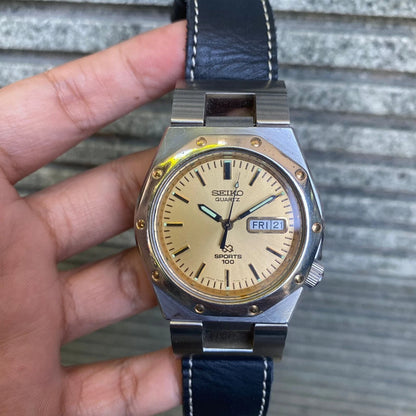 RARE Seiko Oak SQ Sports 100 Day Date VIntage Watch Quartz Gold Dial