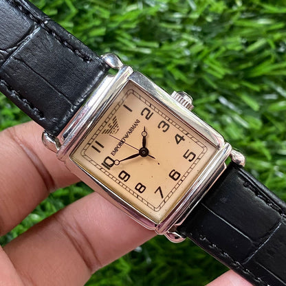Rare Emporio Armani Tank Quartz AR0204 Number Dial Cream Watch Dress Classic