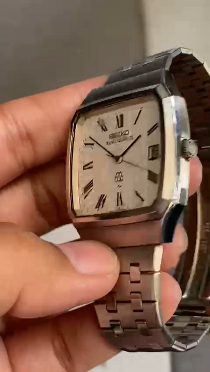 RARE Seiko King Quartz 9722-5000 Silver Snowflake Dial Date Vintage Men Watch