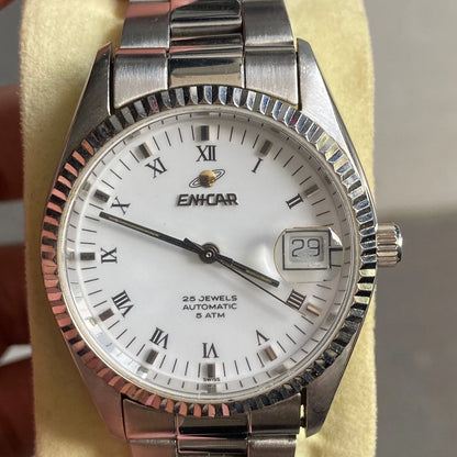 Rare Enicar Automatic White Dial Roman 25 Jewels Swiss Made Vintage Watch Men