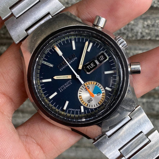 Rare Citizen Flyback Chronograph 8100 Day Date Automatic Vintage Watch